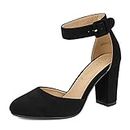 DREAM PAIRS Womens High Heels Closed Toe Court Shoes Block Ankle Strap Ladies Sandals for Wedding ANGELA,Black Nubuck Size 7.5/5.5 UK