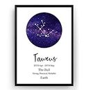 Magic Posters Taurus Print Zodiac Constellation Poster Astrology Gift Star Sign Wall Art Home Kitchen Decor - Frame Not Included