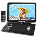 WONNIE 17.9" Portable DVD/CD Player with 15.4" Large Swivel Screen, 1366x768 HD LCD TFT, Built-in 6 Hrs 5000mAH Rechargeable Battery, Resume Play, USB/SD Card/AV in &Out, Regions Free, Stereo Sound