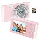 NIKICAM - Kids Digital Camera 4K 44MP with 32GB SD Card, 2.4" Point and Shoot Camera with 16X Digital Zoom, Compact Mini Camera for Kids, Teens, Boys, Girls and Adults (Pink4)