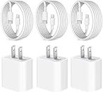 iPhone Charger Super Fast Charging [MFi Certified] iPad Charger 20W PD USB C Wall Charger 3-Pack 6FT Fast Charging Cable Compatible with iPhone14/14 Pro Max/13/13Pro/12/12 Pro/11/11Pro/XS,iPad