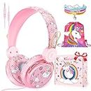 Kids Headphones, Cute Unicorn Childrens Headphones Wired with Microphone, Adjustable Toddler Headphones Over-ear for Girls Age 3-12, Headphones for School/Plane/Fire Tablet, Unicorn Gifts for Girls