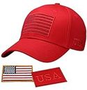 Antourage American Flag Unisex Baseball Hat for Men and Women | USA Flag Mesh Snapback Flat Visor Cap + 2 Patriotic Patches, (53) Dark Red - Structured Hard Crown, One Size