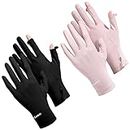 Loopeer 2 Packs Women UV Sun Protection Gloves Full Finger Touchscreen Non Slip Gloves Breathable Summer Outdoor Gloves for Women (Black, Pink, Buckle)