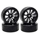 RC 1/10 Racing Drift Flat Car Twist Rubber Tires & Black 10 Spokes Wheel Rims Pack of 4