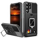 for Samsung S21 Ultra Case with Card Holder, rojarou S21 Ultra case with Slide Camera Cover and 360° Rotate Ring Kickstand Magnetic Car Mount Phone Case for Samsung Galaxy S21 Ultra 5G -Black