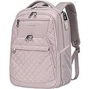 KROSER Laptop Backpack 17 Inch Large Computer Backpack Water-Repellent Daypack with USB Charging Port & Headphone Interface RFID Pockets for Work/Business/College/Men/Women Dusty Pink(Quilted)