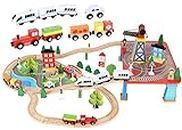 Iso Trade Train Track Wooden Toys Set 88 pièces Railway Kids Educational Accessories 9363 Voitures Slot, Pistes et Accessoires, Multicolore