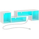 Rolanstar TV Stand, Deformable LED TV Stand for 45 50 55 60 65 70 inch TV with Charging Station and Storage, Modern Entertainment Center Media Stand with Shelves for Living Room (White)