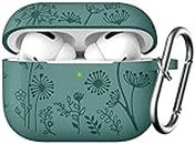 Lerobo Flower Engraved Case Compatible with AirPods Pro 2 Case Cover, Cute Soft Silicone Skin Cover Full Protective Case for Apple AirPods Pro Case 2nd/1st Generation Front LED Visible, Pine Green