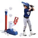 EagleStone 2 in 1 Tball Set for Kids, Toddler T Ball Set with Step on Pitching Machine, Adjustable Height Teeball Batting Tee, T Ball Bat and 6 Balls, Outdoor Baseball Toy Gift for Boys and Girls