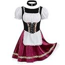 GRAJTCIN Oktoberfest Costumes Women Velvet German Bavarian Dirndl Dress Beer Maid Outfit for Halloween Carnival (L, Wine Red&Black)