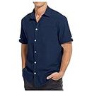 Work Shirts for Men Dressy Casual Tops Short Sleeve Button Down Blouses with Pocket Solid Color Summer Beach T Shirt Holiday Bowling Golf Ropa para Hombre Summer 2024 Dark Blue