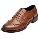 rismart Women's Brogue Pointed Toe Wingtips Leather Oxfords Lace-Up Flats 02372(Brown,CA8)