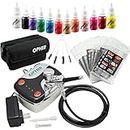 OPHIR 12x Nail Ink Airbrushing 0.3mm Airbrush Kit with Airbrush Nail Stencil & Bag & Cleaning Brush Set_OP-NA001 (Black)