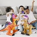 2 Pack Remote Control Dinosaur Toys for Kids 3 4 5 6 7- Bezgar RC Dinosaur Tyrannosaurus and Spinosaurus Toys Gift for Boys and Girls with Rechargeable Battery Electric Walking Robot