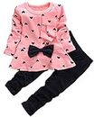 MH-Lucky Baby Girl Clothes Infant Outfits Set 2 Pieces with Long Sleeved Tops + Pants (18-24 Months, Pink-Black)