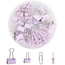 CIJIAINIENG 72 PCS Binder Clips Set, Paper Clips, Push Pins, Bulldog Clips with Storage Box, Desk Accessories Organizer for Home School Office Supplies, Purple Stationery Purple Desk Accessories