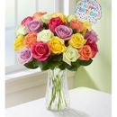 1-800-Flowers Flower Delivery Happy Birthday Assorted Roses 12-24 Stems, 24 Stems W/ Clear Vase | Same Day Delivery Available