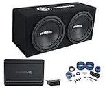 Memphis Audio SRXE212VP Dual 12inch 1000w SRX Subwoofer Enclosure with Amplifier Packag Bundle with Rockville RWK41 4 Gauge Complete Car Amp Wiring Installation Wire Kit with RCA's,SRXE212VP+RWK41