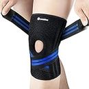 CAMBIVO Knee Brace for Knee Pain with Side Stabilizers for Women and men, Adjustable Compression Knee Support with Patella Gel Pads, Relief Meniscus Tear, ACL, MCL, Arthritis, Joint Pain, Injury Recovery (Blue, Medium)