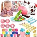 Doloowee Playdough Sets Play Dough Tools, Kitchen Creations Noodle Playset and Ice Cream Maker Machine Playdough Kit for Toddlers,34 5 6 Year Boys and Girls (16 Color)
