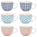 Nicola Spring Patterned Vintage Style Tea Cups, Cappuccino, Coffee - 3 Designs, 250ml - Set of 6
