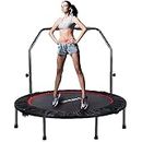 FirstE 50" Mini Fitness Trampoline for Adults, Foldable Exercise Trampoline with 5 Levels Adjustable Foam Handle, Rebounder Trampoline for Bounce Workout Indoor/Garden Max Load 440lbs