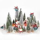 VGOODALL 48PCS Mini Sisal Trees and Resin Miniatures, Christmas Miniature Ornament Kits Colourful Artificial Snow Frost Trees for Kids Xmas Gift