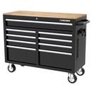 Mobile Work Bench Tool Chest Solid Wood Top 46 x 18 Gloss Black 9 Drawer Cabinet