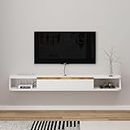 Bixiaomei Floating TV Unit, 55'' Wall Mounted TV Cabinet, Floating Shelves with Door, Modern Matte Entertainment Media Console Center Large Storage TV Bench for Living Room & Office (55.11IN, White)