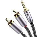 RCA to 3.5mm, DuKabel Braided 3.5mm to RCA Cable 2-Male RCA to AUX Cable 99.99% 4N-OFC 1/8 to RCA Stereo Cable Audiophiles Headphone RCA Cable [24k Gold-plated & Double-Shielded] -Top Series(4ft/1.2m)