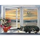 Arena falsa para gatos de ventana en el alféizar de la ventana Cuadros impresa en lienzo. Cuadro de arte de pared de lienzo para decoración del hogar 40x56cm (16x22in) sin marco