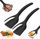 2 in 1 Grip and Flip Spatula Tongs Egg Flipper Tong Pancake Fish French Toast Omelet Making for Home Kitchen Cooking Tool Black