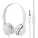 VBESTLIFE Kids Headphones with Microphone, Wired Headphones, Over-Ear Headphones for Kids, HD Sound, Game FM Music Headset for Online Learning, School, Travel (White)