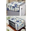 E-Retailer Exclusive 3-Layered Polyester Combo Set of Appliances Cover (1 Pc. of Fridge Top Cover, 1 Pc. of Microwave Oven Top Cover) (Color-Blue, Design-Floral, Set Contains-2-Pcs.)