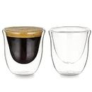 we3 Easy Pour Espresso Cups Set of Clear Insulated 70ml Espresso Shot Glasses - Double Wall Espresso Cups Sets - Demitasse Glass Espresso Cup for Coffee, Tea Lungo Mugs(Pack of 2)