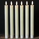 Wondise Flameless Flickering Taper Candles Battery Operated with 6 Hour Timer, Ivory Real Wax 3D Wick LED Taper Candles Warm Light Dining Christmas Window Taper Candles(Set of 6, 0.78 x 9.64 Inches)