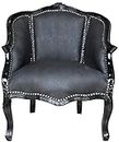 Casa Padrino Baroque Ladies Salon Armchair Black/Black Artificial Leather - Antique Living Room Furniture