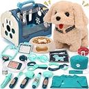 G.C 22Pcs Dog Toys for Kids Doctor Kit, Walking Barking Electronic Interactive Stuffed Dog Vet Kit Costume Pretend Play Puppy Pet Care Veterinarian Playset, Gifts for Kids Girls 3 4 5 6+ Year Old
