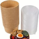 25pcs Disposable Kraft Paper Bowls With Lids, Food Containers, Soup Bowls, Meal Boxes, Salad Lunch Boxes, For Home Kitchen Restaurant Takeaway Picnic Party, Kitchen Supplies, Food Packaging Stuff
