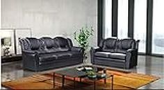 3 2 Seater Sofa Set Living Room Suite Faux Leather Black Foam Seats High Back Settee Large Couch