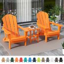 3PC Folding Adirondack Chair with Side Table Set Patio Outdoor Poly Material