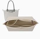 Lckaey tote bag organizer insert for Longchamp le pliage large tote insert felt purse zipper bag organizer 1028beige-L (AG)