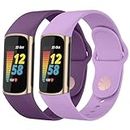 Tobfit Silicone Band for Fitbit Charge 5/6 Fitness Tracker (Watch Not Included), Soft Adjustable Replacement Strap with Hidden Buckle, Sport Wristband for Men Women (2 Pack, Dark Purple/Lavender)