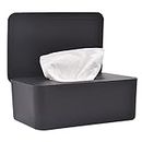 Wipes Dispenser Tissue Box Baby Wipes Case Secure Seal Wipe Holder Dust-proof Keeps Wipes Fresh Easy Open and Close Non-Slip Wipe Container for Nursery Baby Registry Home Office (Black)