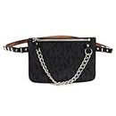 Michael Kors MK Fanny Pack Belt With Pull Chain,Black/Grey, Small