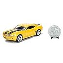 2006 Chevy Camaro Concept Yellow Bumblebee with Robot on Chassis and Collectible Metal Coin Transformers Movie 1/24 Diecast Model Car by Jada 98497