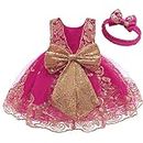 0-6T Big Bowknot Sequins Embroidered Lace Party Tutu Gown Toddler Baby Girls Dress with Headwear, Rose B, 18-24 Months