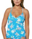 Jessica Simpson Women's Beach Vibes Printed Cross-Back Tankini Top Blue Large L